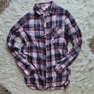 Old Navy Maroon/Purple and Navy Plaid Button-Down Tunic Shirt